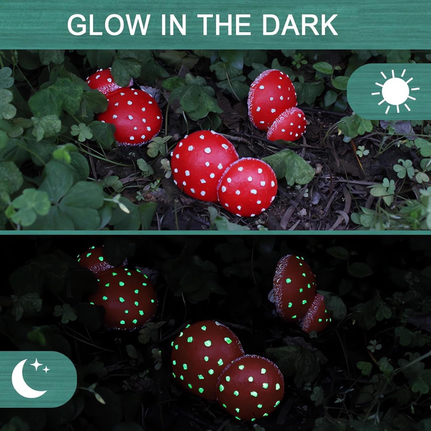 Glow in the Dark Mushroom, Set of 3 Mushroom Decor Decorations for Garden Yard, Mushroom Tree Decorations Outdoor, Mushroom Statue Figurines, Fairy Garden Decor Accessories - Tree Hugger