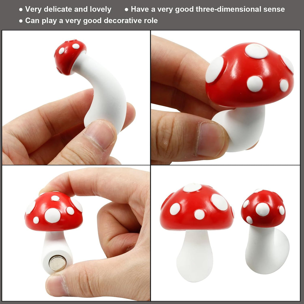 3Pcs Different Sizes Red Mushroom Fridge Magnet 3D Resin Mushroom Refrigerator Magnets Decorative for Kitchen, Home, Office Decor