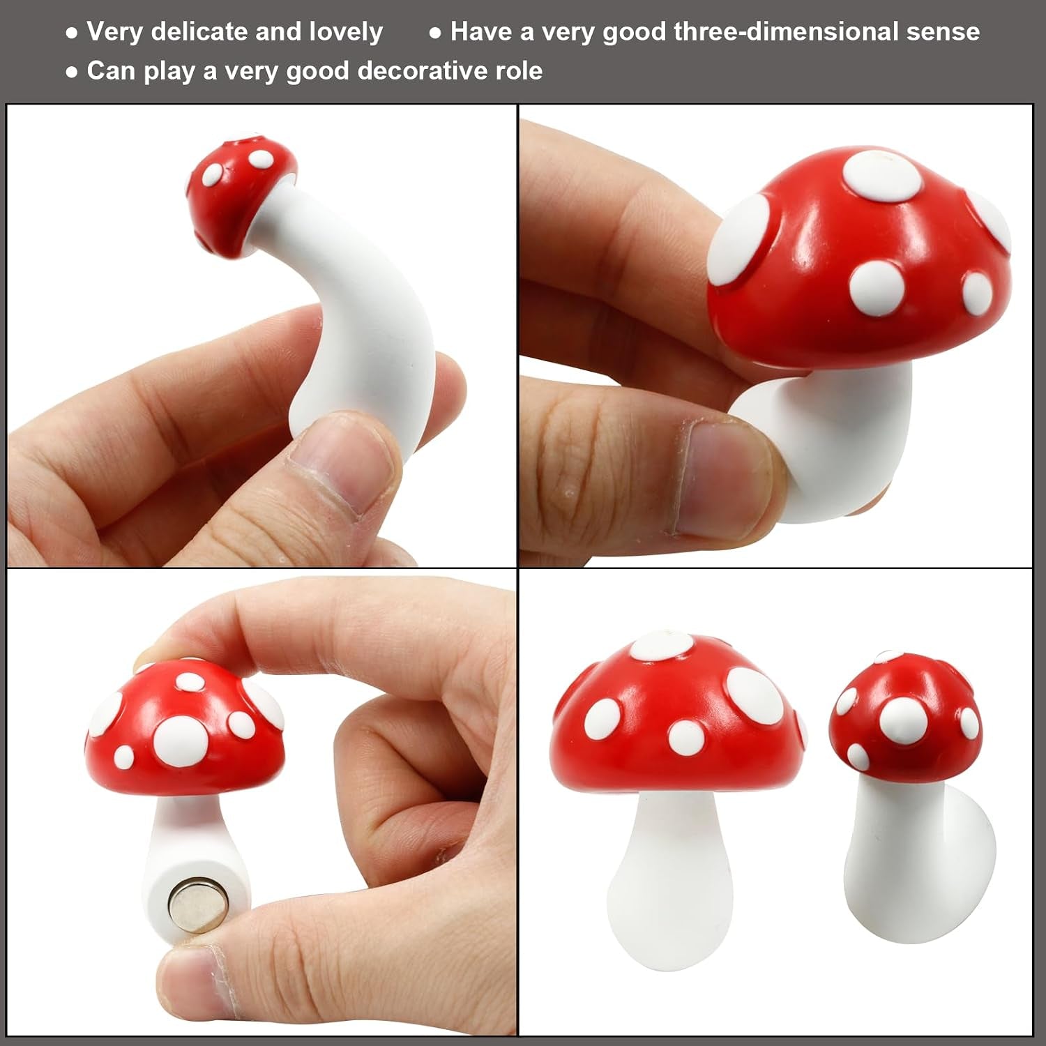 3Pcs Different Sizes Red Mushroom Fridge Magnet 3D Resin Mushroom Refrigerator Magnets Decorative for Kitchen, Home, Office Decor