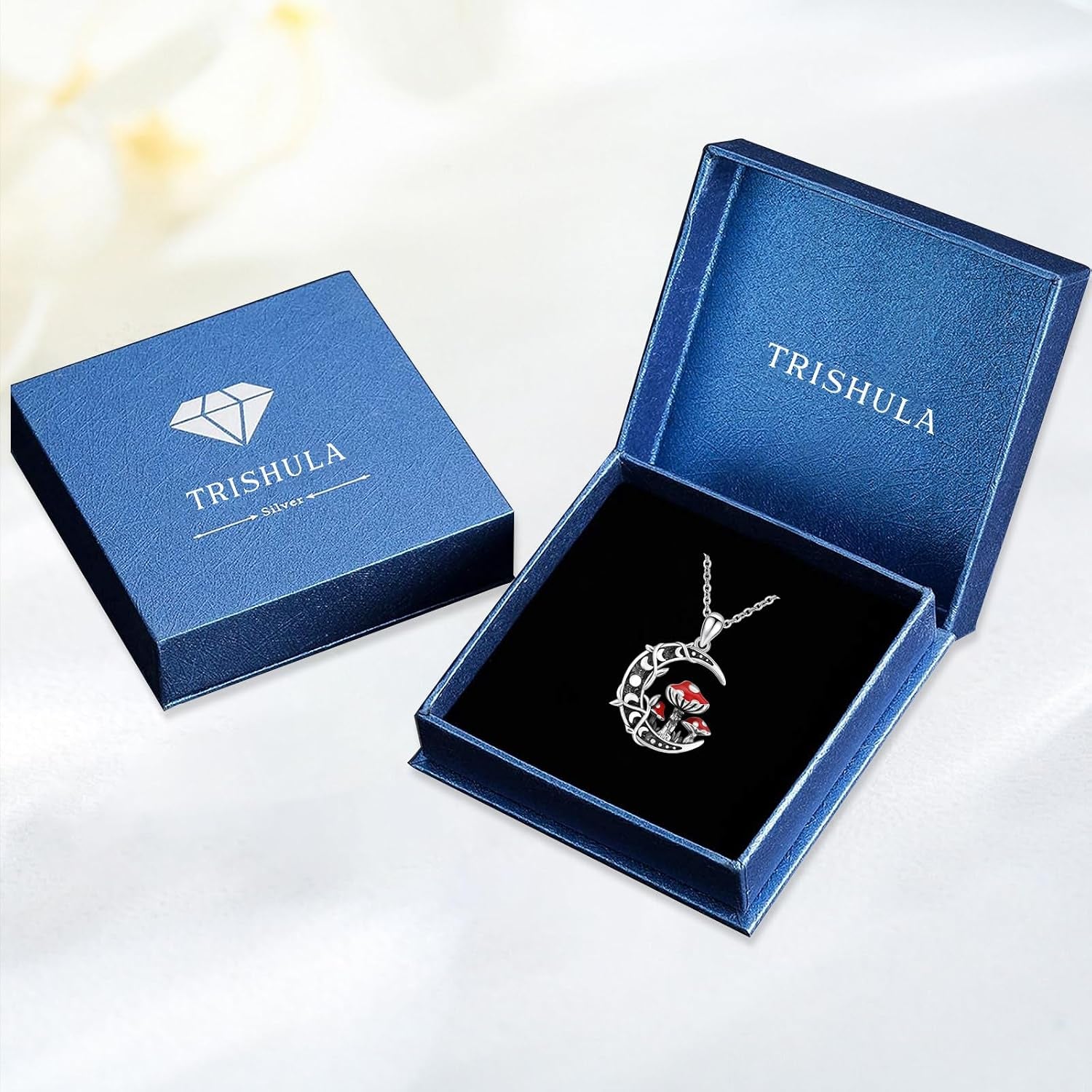 Moon Mushroom Necklace 925 Sterling Silver Mushroom Pendant Moon Phase Necklaces Mushroom Jewelry Gift for Women Mushroom Lover Anniversary Christmas Gift