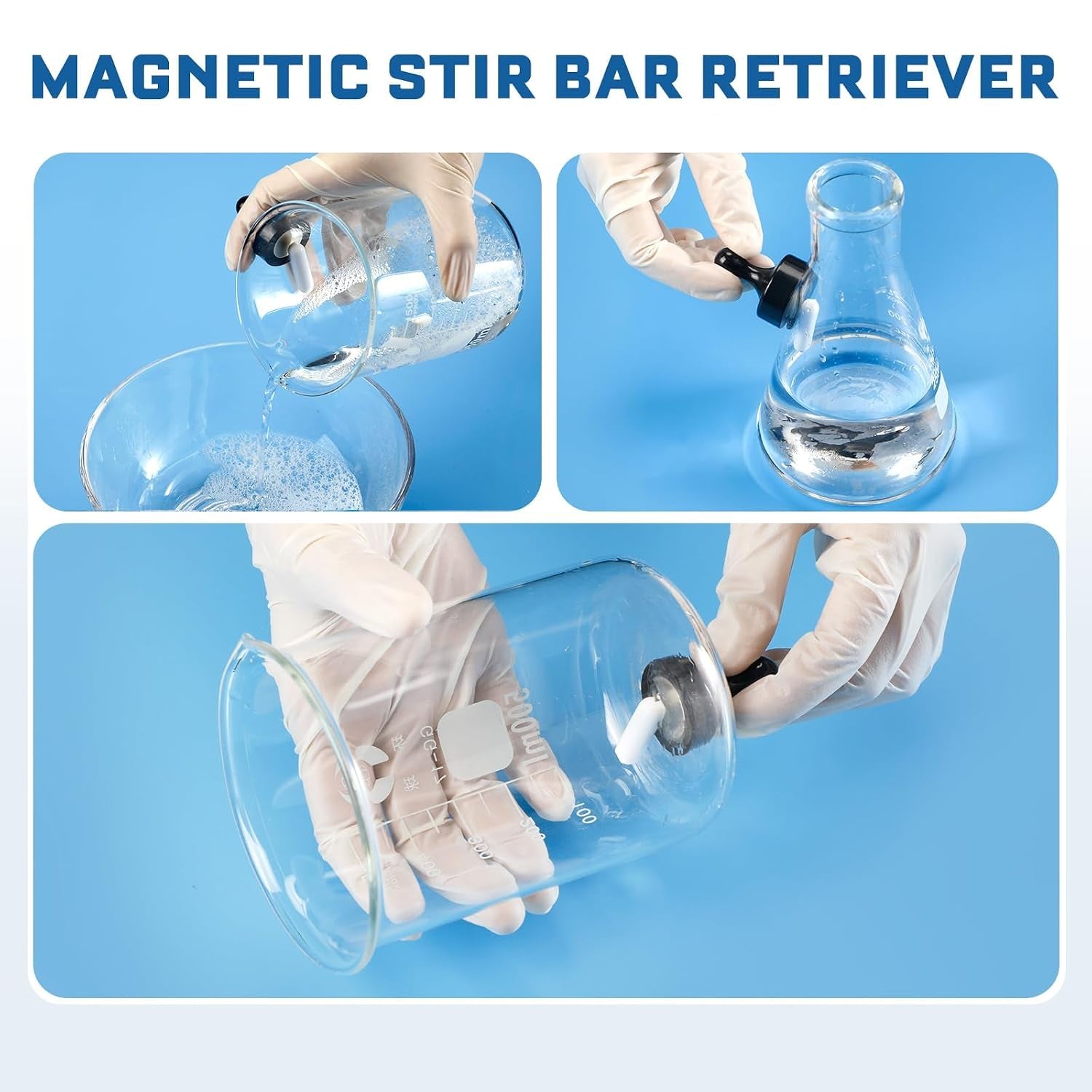 Magnetic Stirrer with 4PCS Stir Bars Set Stir Plate with Stir Bar Retriever (W/O Heating) 3000Ml Magnetic Mixer 3000RPM Lab Stirrer