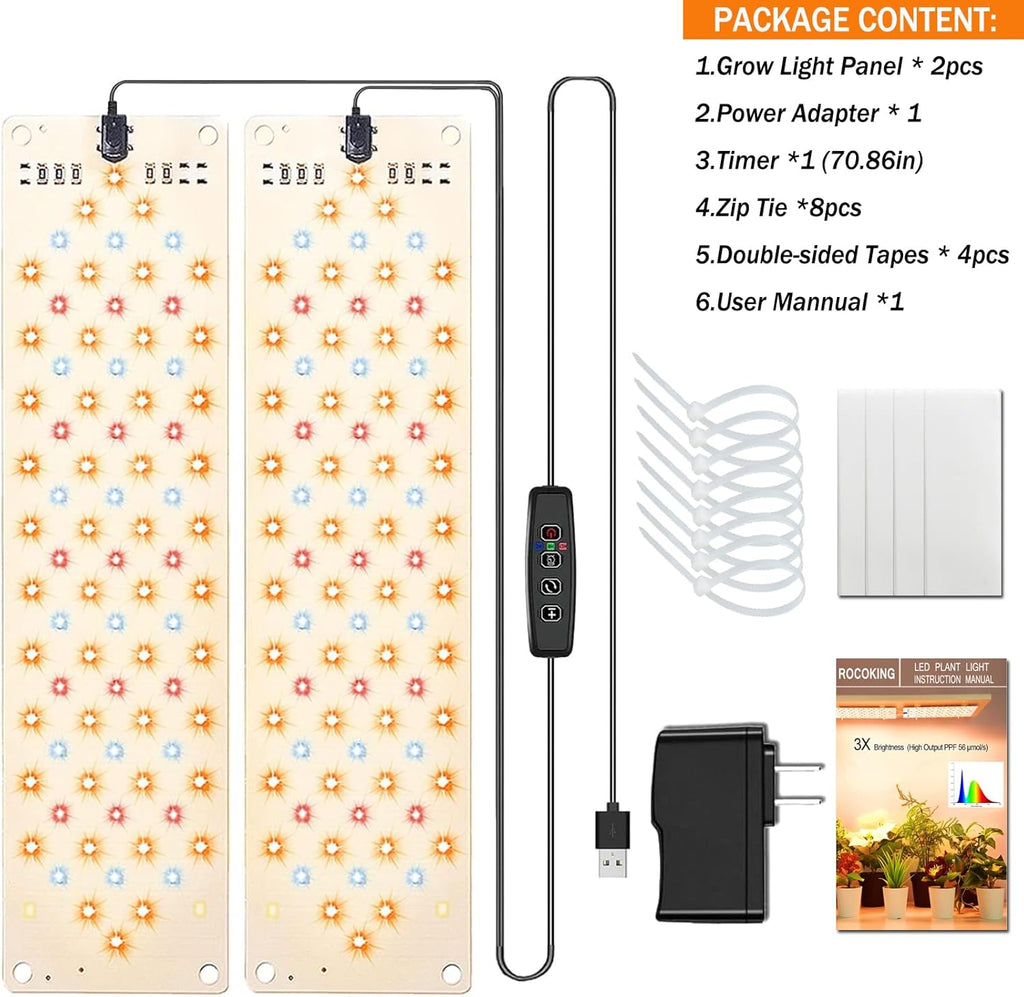 Grow Lights for Indoor Plants,Ultra-Thin Panel Grow Lamp,158Leds Full Spectrum Grow Lights for under Cabinet Plant, Grow Lamp with 3/9/12H Timer,10 Dimmable Levels for Plants Growing(2Pcs)