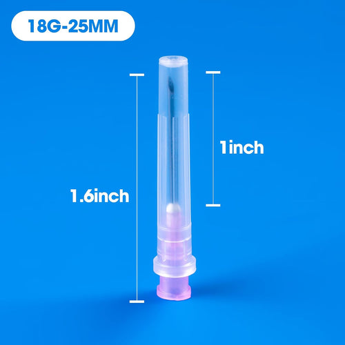 100 Pack 18 Ga 1 Inch Disposable Needles with Caps for Scientific and Industrial Dispensing Individually Wrapped