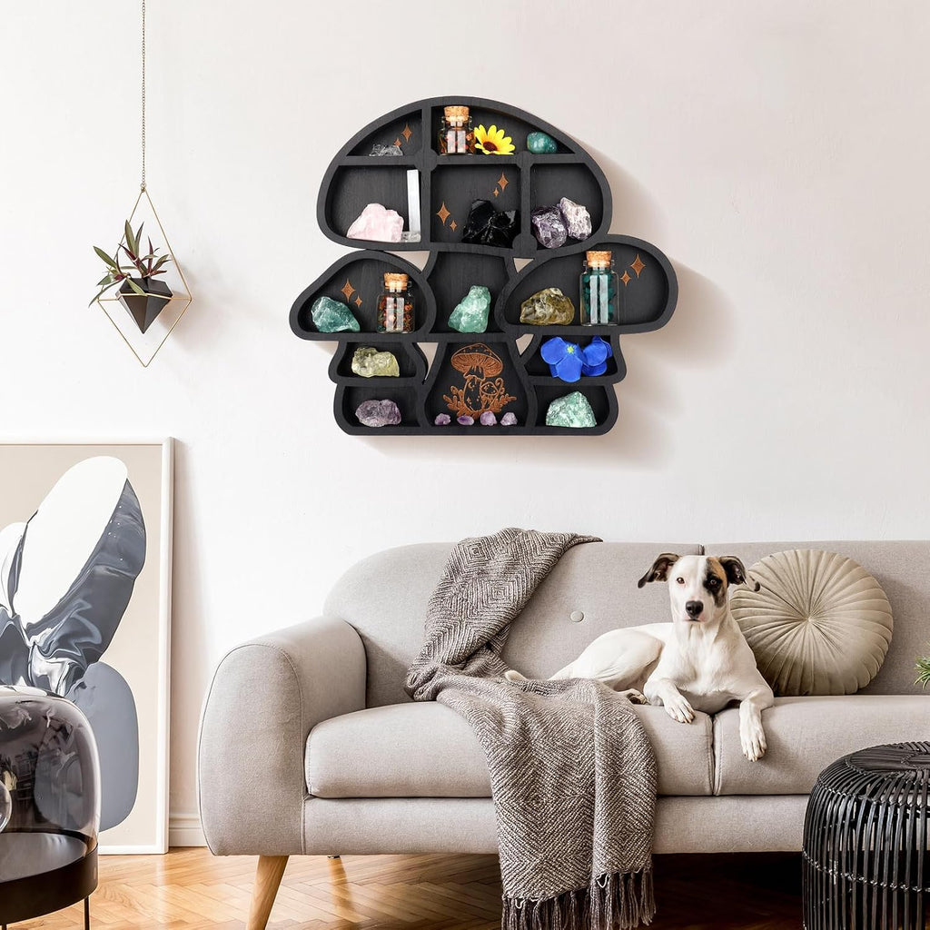 Wooden Mushroom Decor Cute Wall Decor Floating Shelves Crystal Display Shelf Witchy Home Decor Funny Mushroom Bathroom Decoration Spiritual Decor Mushroom Gifts (Cute)