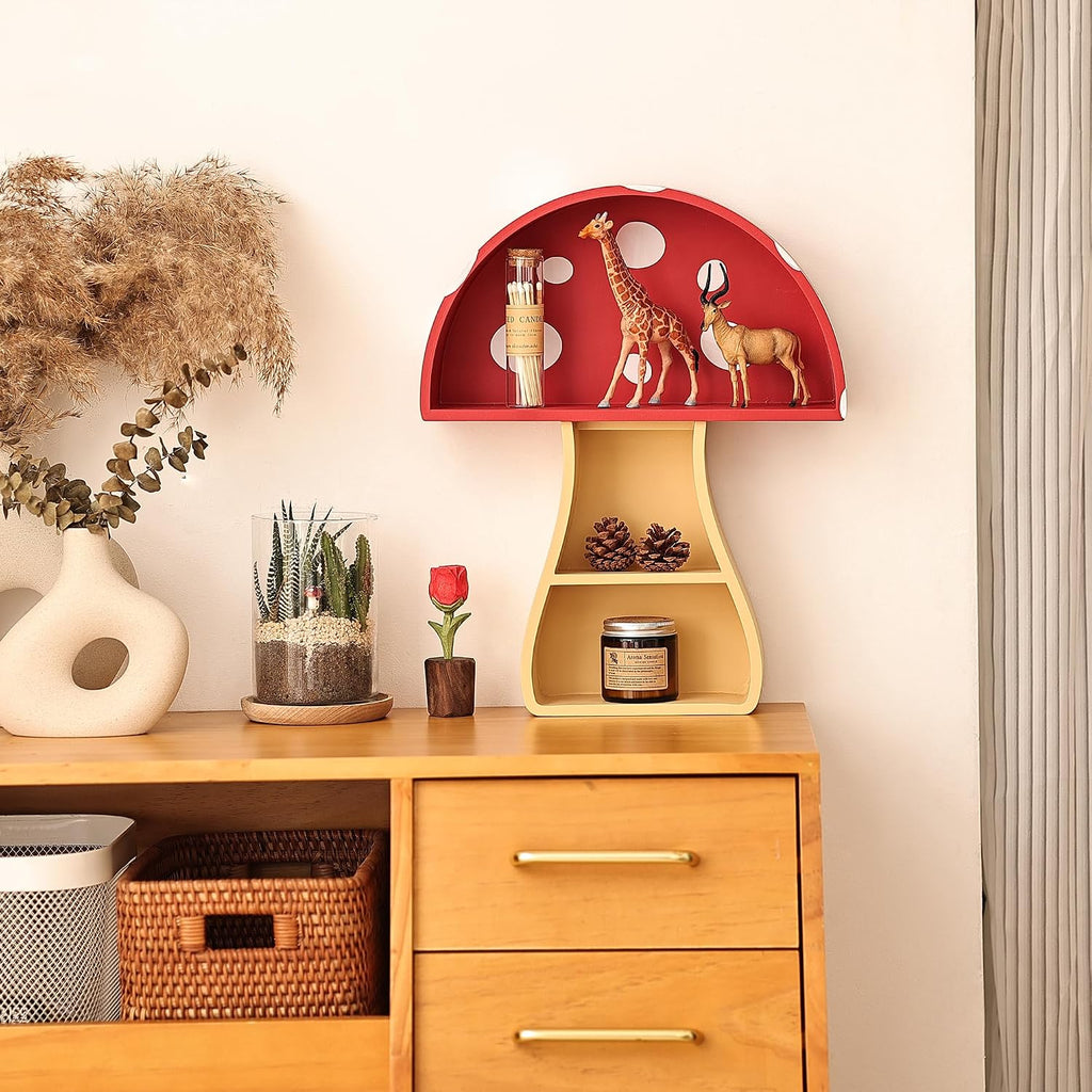 Floating Mushroom Shelf, Fun & Whimsical Wall Decor for Nursery, Bedroom, Kitchen & Bathroom, Unique Wall Shelves for Living Room - Adorable Mushroom Stuff & Room Decor, Ideal for Gifts