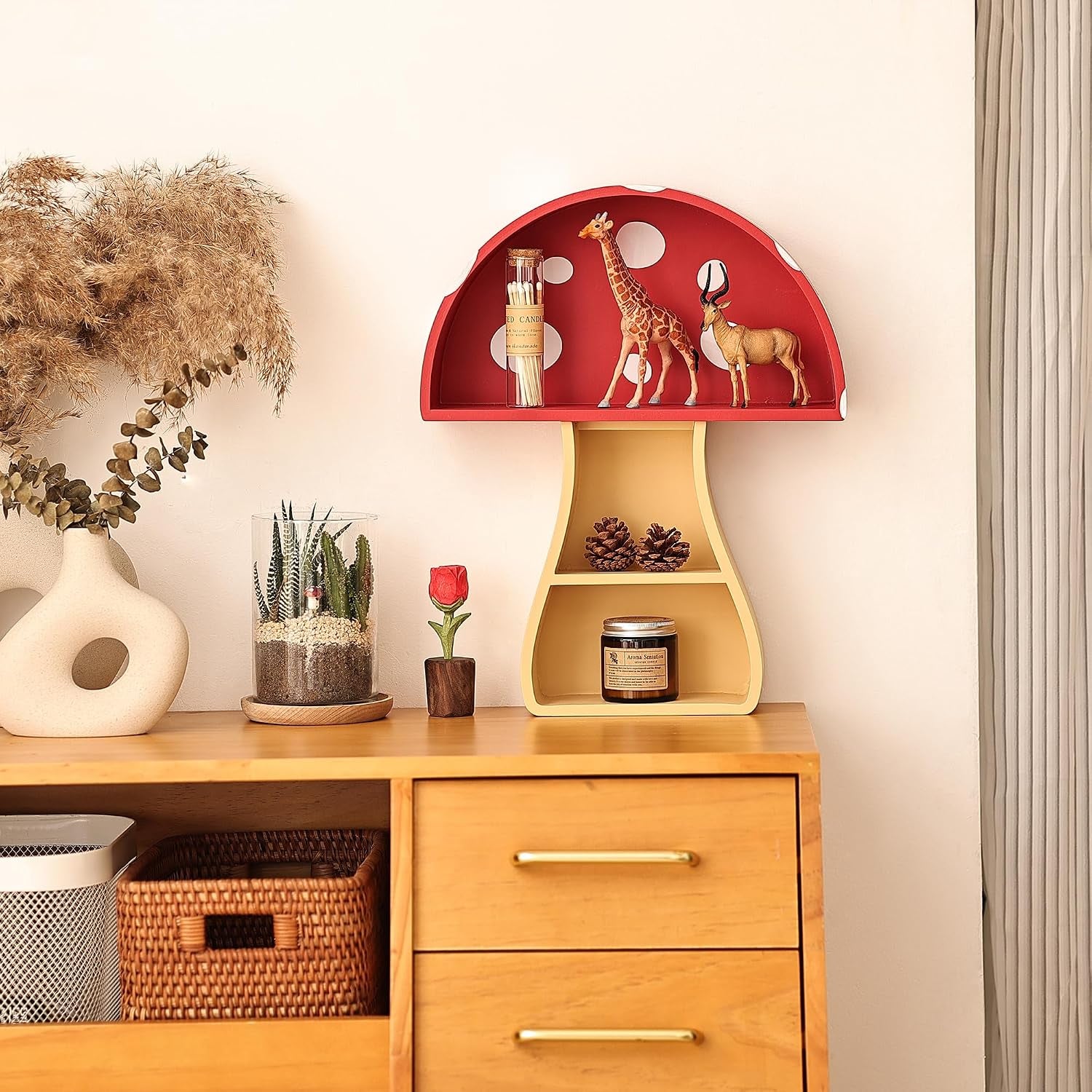 Floating Mushroom Shelf, Fun & Whimsical Wall Decor for Nursery, Bedroom, Kitchen & Bathroom, Unique Wall Shelves for Living Room - Adorable Mushroom Stuff & Room Decor, Ideal for Gifts