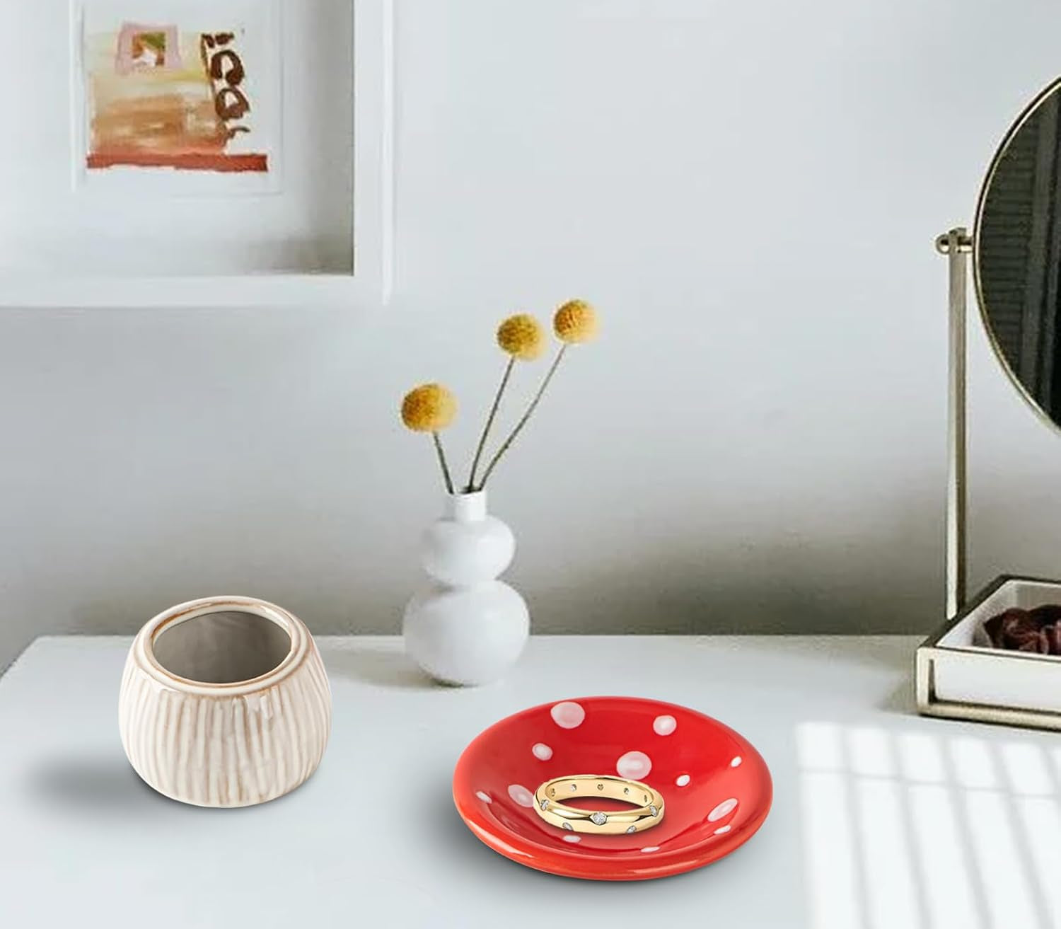Mushroom Ring Holder Jewelry Tray Red Dish Ceramic Trinket Storage Jar Mini Engagement Ring Holder