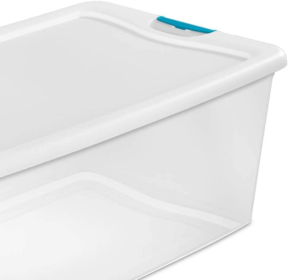 Storage Solution with 106 Quart Clear Tote W/Latching Lid, 4 Pack, and 66 Quart Clear Tote W/Latching Lid, 6 Pack