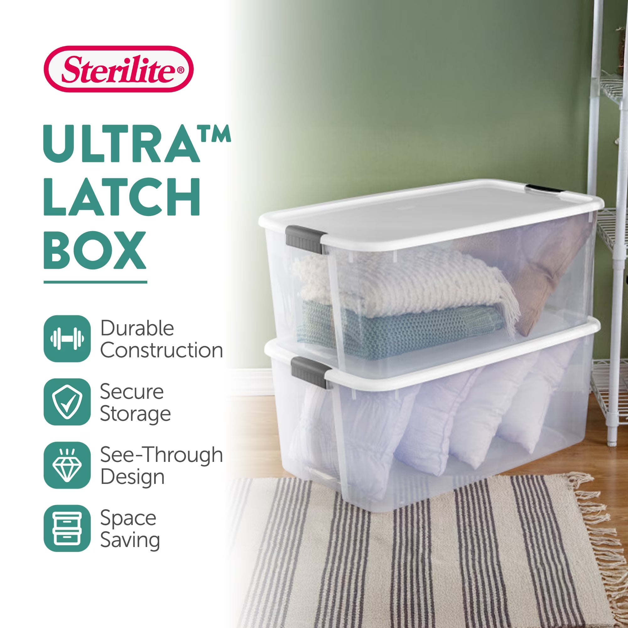 Ultra Latching Storage Tote - Clear Plastic - 16 Pack, 116 Quart