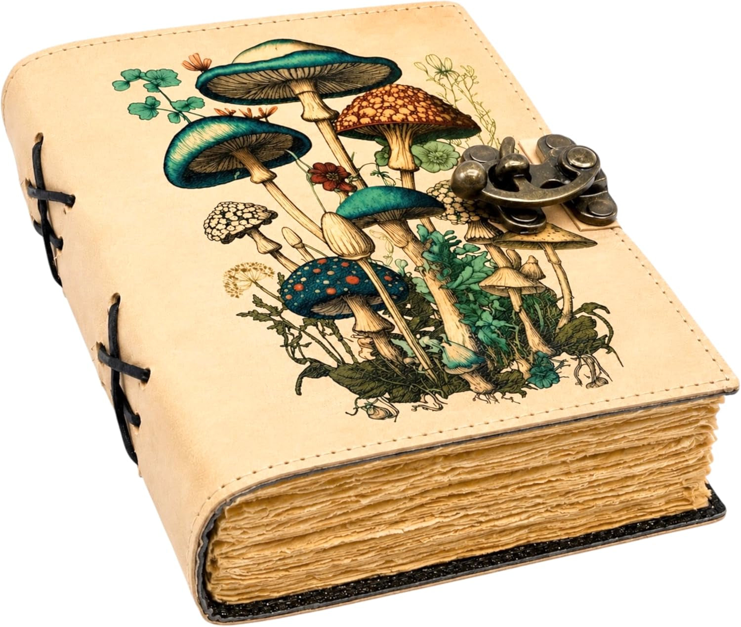 Mushroom Printed Blank Spell Book of Shadow Leather Journal Deckle Edge Paper Witchy Wiccan Journal Spiral Gothic Notebook Grimoire Journal Festival Gifts for Men and Women