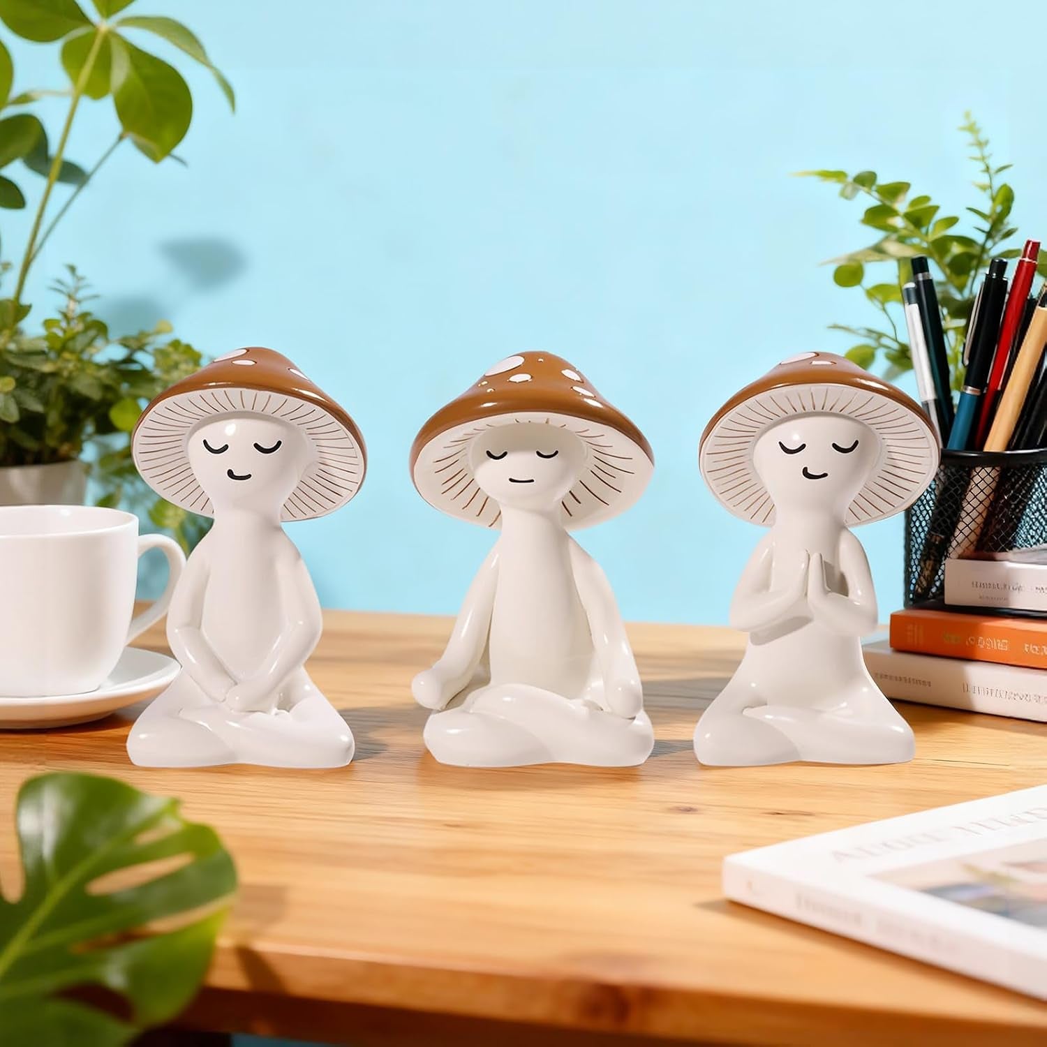 3 PCS Meditation Mushroom Statue - Cute Mushroom Decorations Figurines Mushroom Decor Statue Resin Figurine for Cute Room Decor Mushroom Figurines for Tabletop Garden Bathroom Backyard Shelf Decor