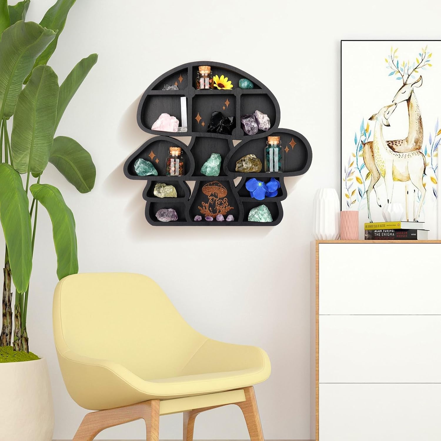Wooden Mushroom Decor Cute Wall Decor Floating Shelves Crystal Display Shelf Witchy Home Decor Funny Mushroom Bathroom Decoration Spiritual Decor Mushroom Gifts (Cute)