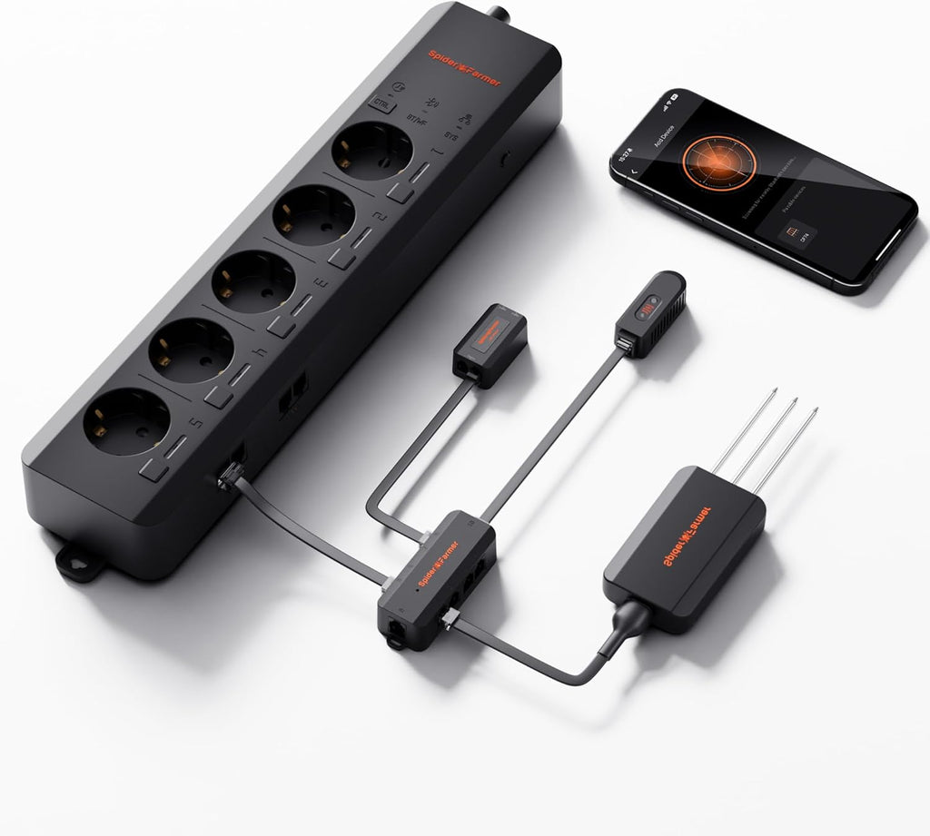 GGS AC5 Power Strip Kits, 5 AC App-Based Controls Outlets, 3 in 1 Soil Sensor, Temp Humid Light Sensor, for Indoor Grow Tent and Room