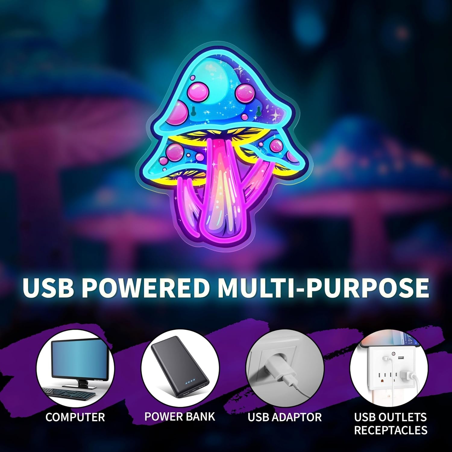 Mushroom Neon Sign Dimmable Mushroom Neon Light for Wall Decor, Mushroom Led Sign for Bedroom, Game Room, Man Cave, Kids Room Decor