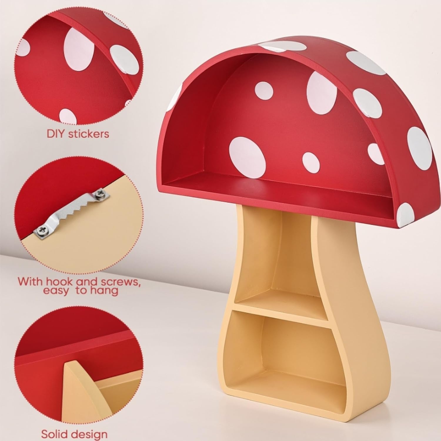 Floating Mushroom Shelf, Fun & Whimsical Wall Decor for Nursery, Bedroom, Kitchen & Bathroom, Unique Wall Shelves for Living Room - Adorable Mushroom Stuff & Room Decor, Ideal for Gifts