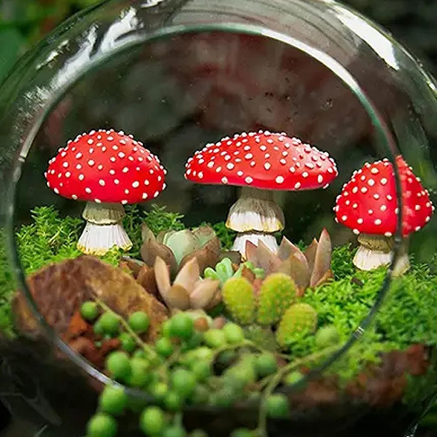 Glow in the Dark Mushroom, Set of 3 Mushroom Decor Decorations for Garden Yard, Mushroom Tree Decorations Outdoor, Mushroom Statue Figurines, Fairy Garden Decor Accessories - Garden Stakes