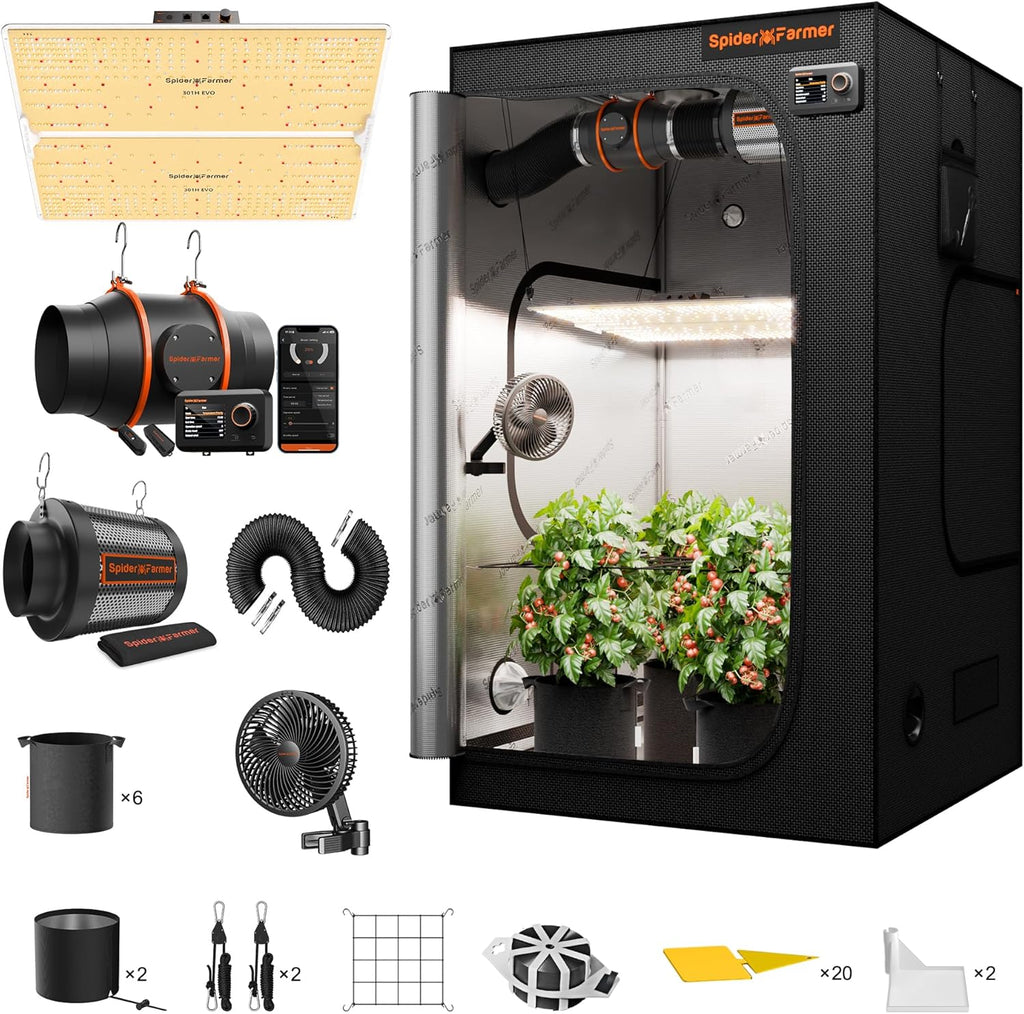 SF4000 Grow Tent Kit Complete 4X4X6.6Ft Samsung LM301H EVO LED Diodes, 450W Grow Light Complete System Grow Tent Set 48"X48"X80" with 6" Ventilation System & GGS Automatic Controller