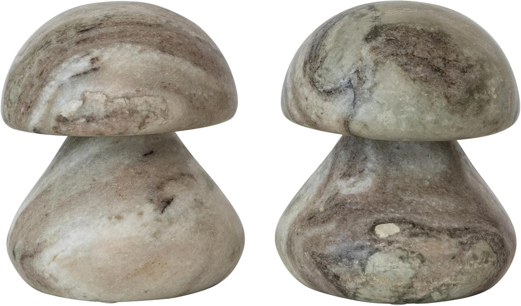 Creative Co-Op 2-Piece Marble Mushroom Shaped Bookends, Mint Chocolate Mélange