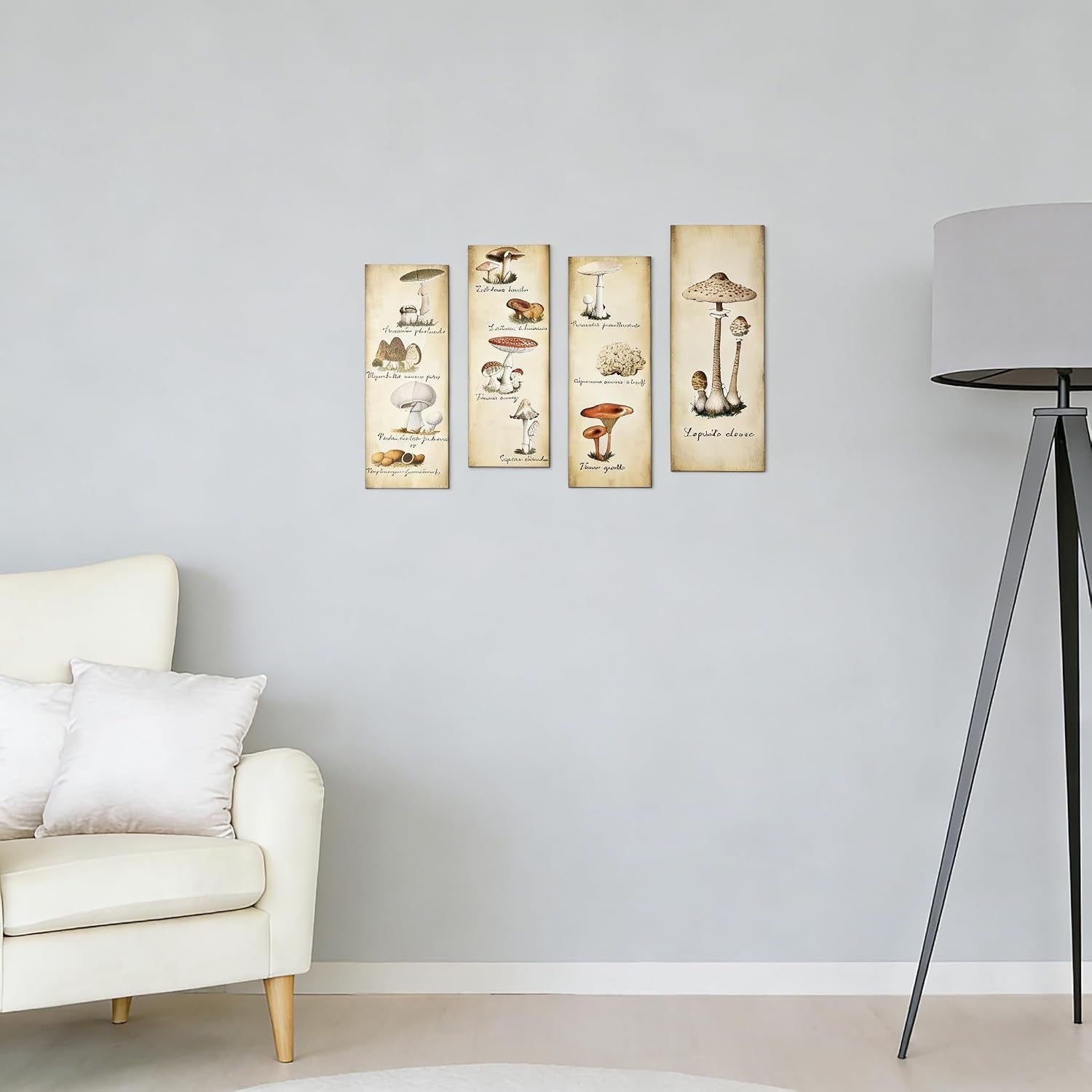 4 Pack Mushroom Wall Posters & Prints Rustic Vintage Aesthetic Mushroom Decor & Decorations for Kitchen, Bathroom, Living Room, Bedroom & Office