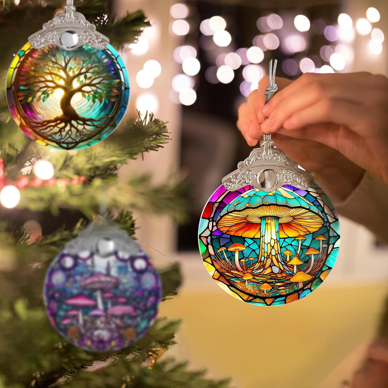 Stained Glass Suncatcher,  Mushroom Ornament, Christmas Ornaments, Holidays Ornaments, Christmas Tree Decor, Mushroom Decor for Home, Mushroom Gifts