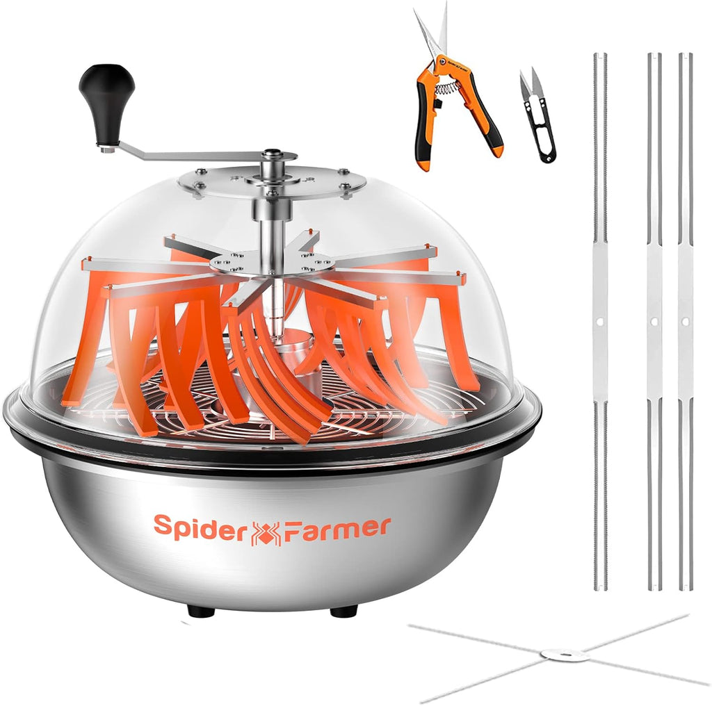 Bud Leaf Bowl Trimmer 16", Manual Leaf Trimmer with Clear Dome, Sharp Stainless Steel Blades, Wet & Dry Use for Herbs & Hydroponic Plants, Includes Pruning Shears