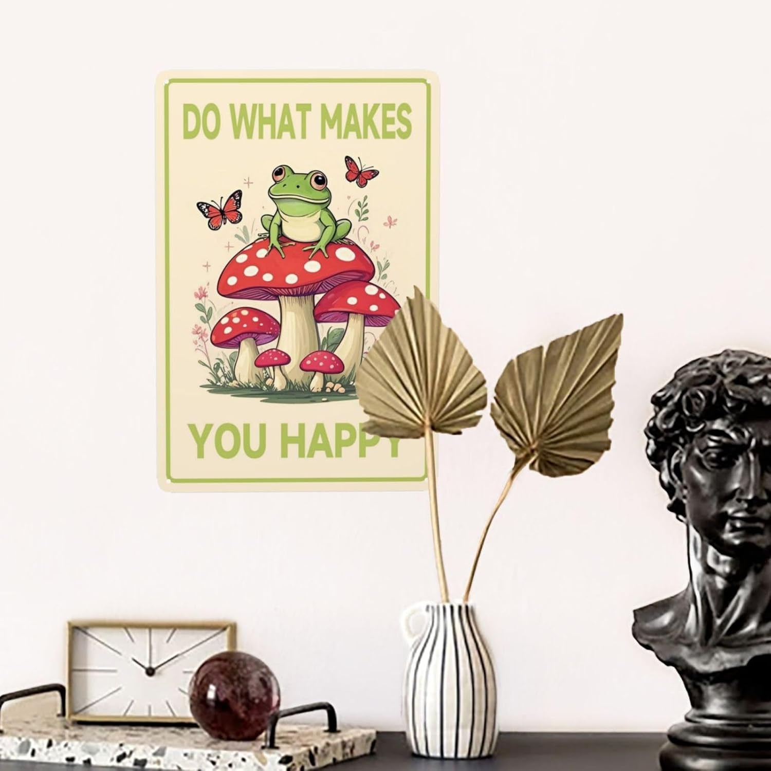 Frog Mushroom Wall Decor Tin Sign 8 X 12 Inch Do What Makes You Happy Sign for Home Cafe Bedroom Library