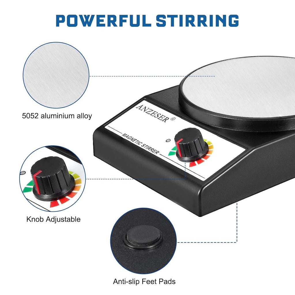 Magnetic Stirrer with 4PCS Stir Bars Set Stir Plate with Stir Bar Retriever (W/O Heating) 3000Ml Magnetic Mixer 3000RPM Lab Stirrer