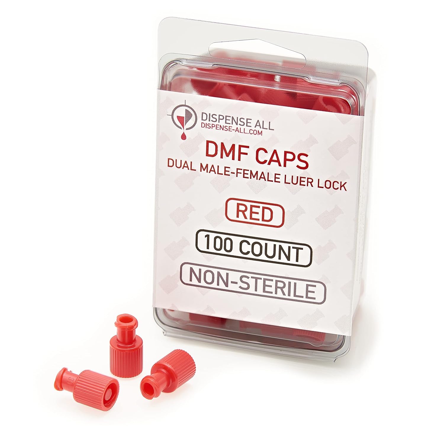 DMF Cap - Dual Male-Female Luer Lock Cap, Non-Sterile (Red, 100)