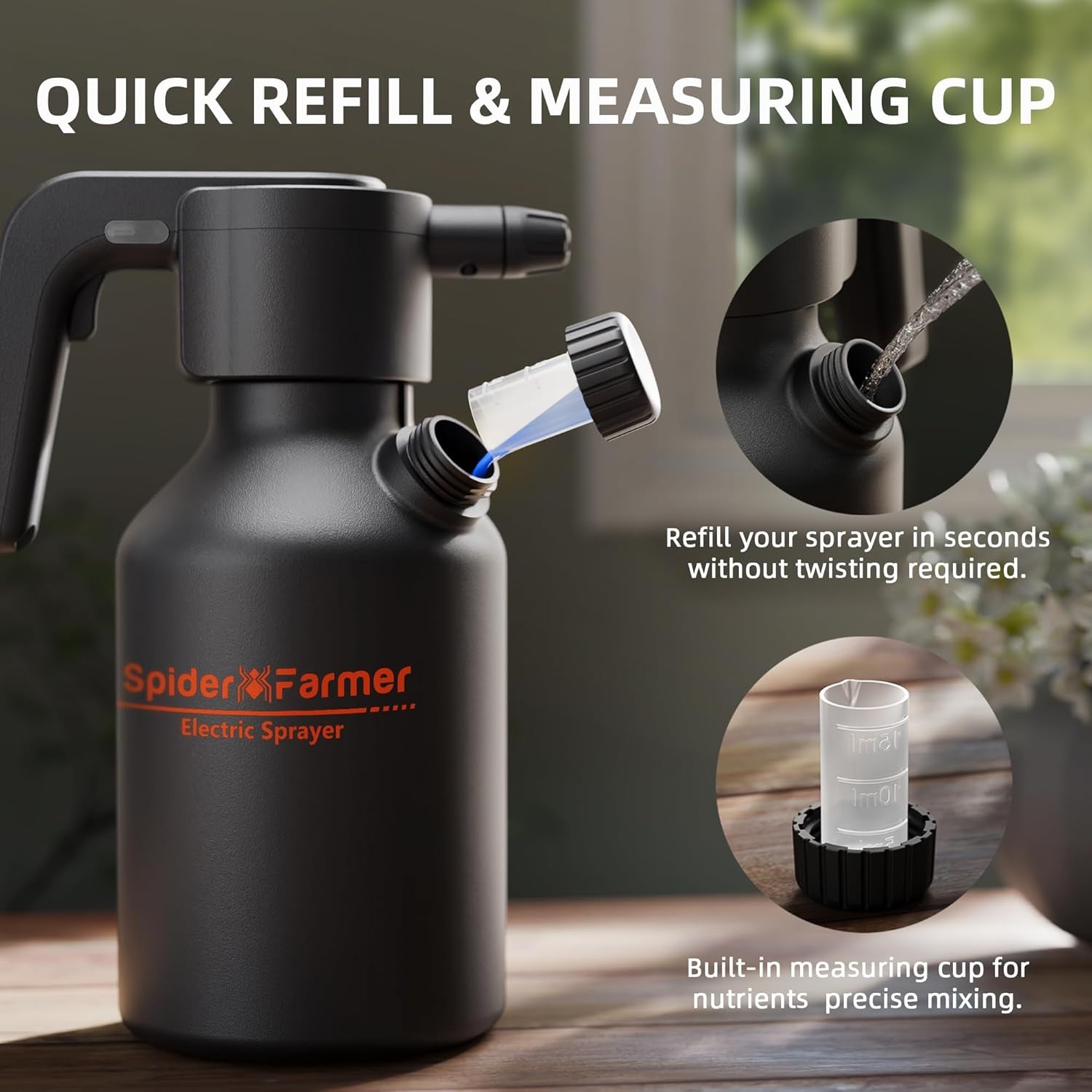 0.5 Gallon Electric Spray Bottle, 2500Mah Battery Powered Sprayer, Automatic Plant Mister with Adjustable Nozzle & Measuring Cup, Type-C Rechargeable for Indoor Outdoor Gardening