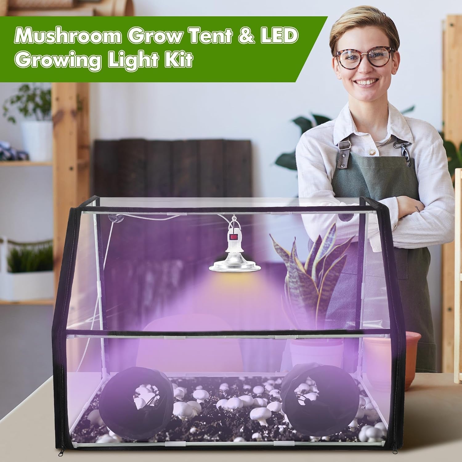 Mushroom Grow Tent and LED Growing Light Kit, 30 X 20 X 20 Inch Portable Large Still Air Box, Mycology Mushroom Growing Kit, Indoor Propagation Stations with 48 LED Mushroom Grow Lamp(Black)