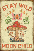 Mushroom Metal Tin Sign - Stay Wild Moon Child Wall Decor - Retro Bathroom Decor - 12 X 8 Inches