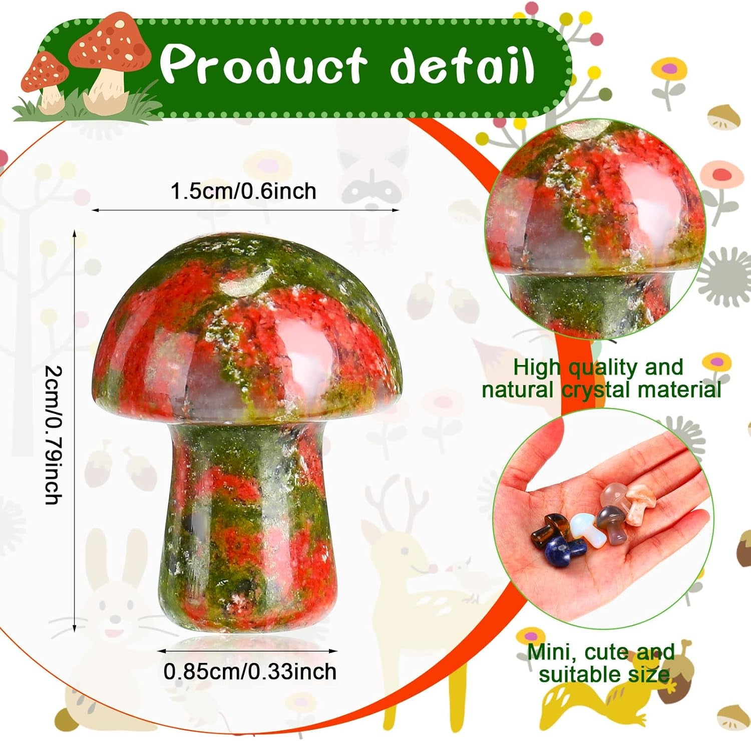 20 Pcs Crystal Mushroom Decor Hand Making Mini Sculpture Mushroom Worry Stone Figurines Bulk Gemstone Polished Trinkets for Party Favors Stuff Witchcraft DIY Meditation Garden(Vivid Colors)