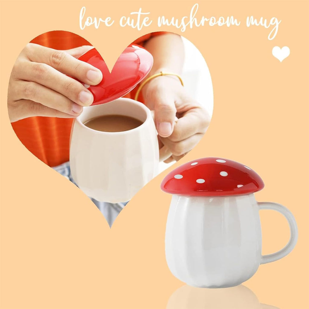 Kawaii Cute Mushroom Mug Tea Cup Set Mushroom Stuff for Milk Glass Coffee Tea Cup Mug with Lid Gifts for Girl Women Birthday Christmas Home Mushroom Decor Autumn Mugs