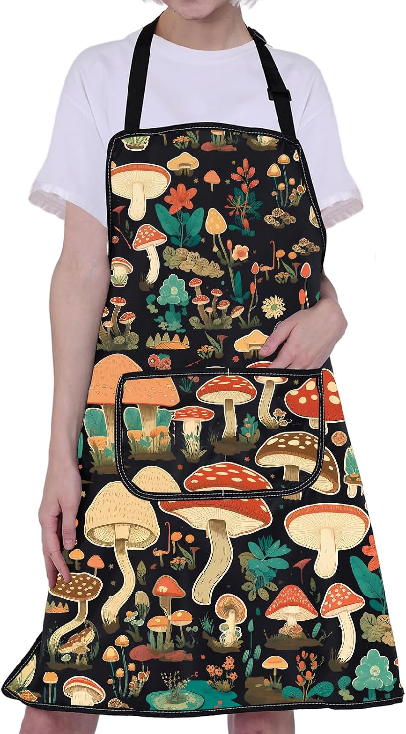 Mushroom Aprons with Pockets - Cooking, Baking, Gardening Apron - Mushroom Lover Gift