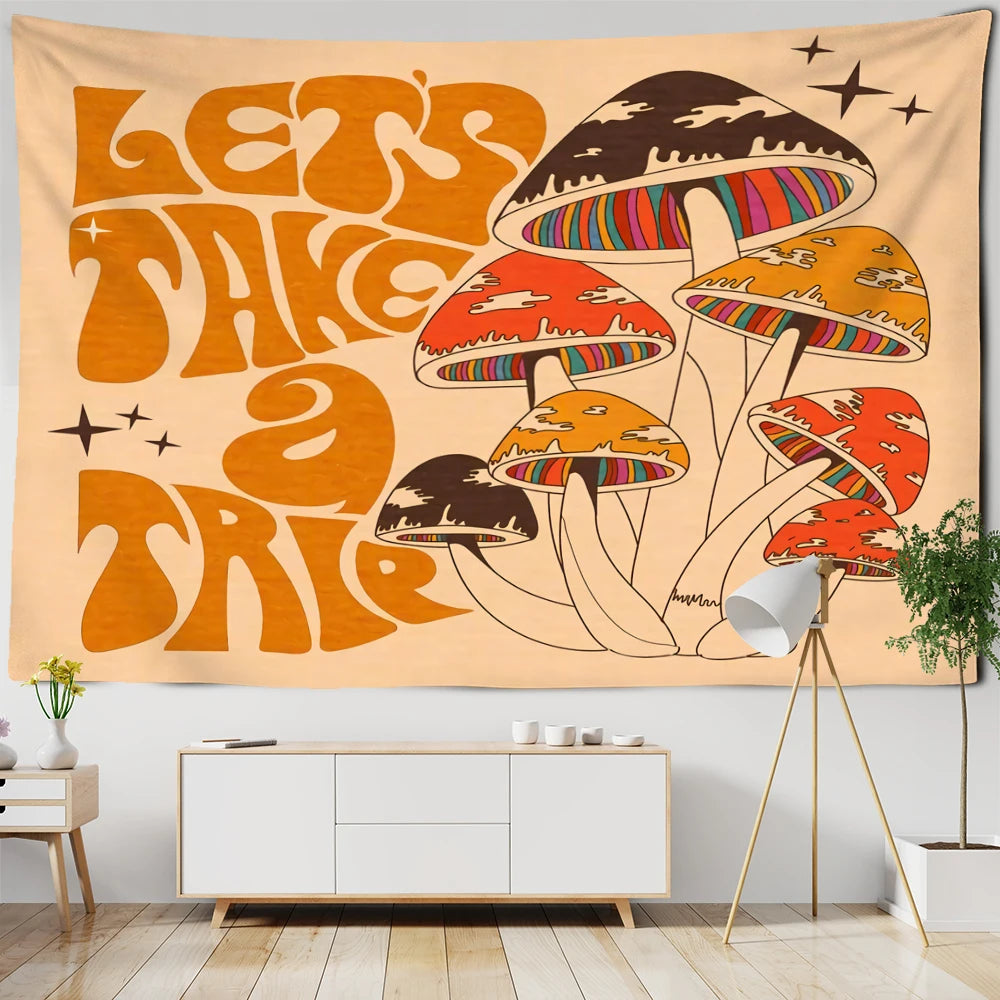 Psychedelic Mushroom Tapestry Wall Hanging Aesthetic Witchcraft Bohemian TAPIZ Girls Dormitory Home Room Decor