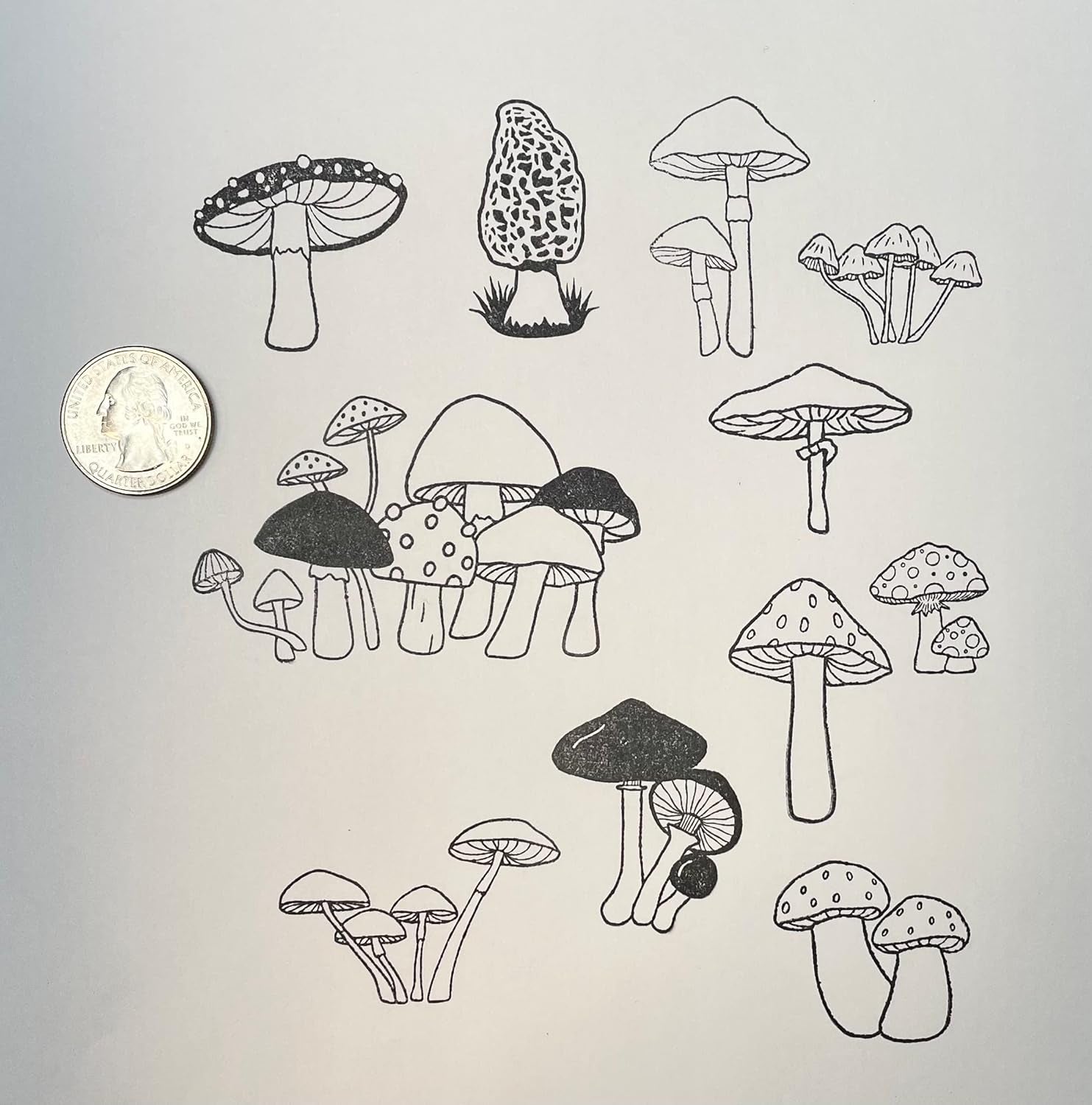 Mushroom Rubber Stamp Set, with Morel Mushroom