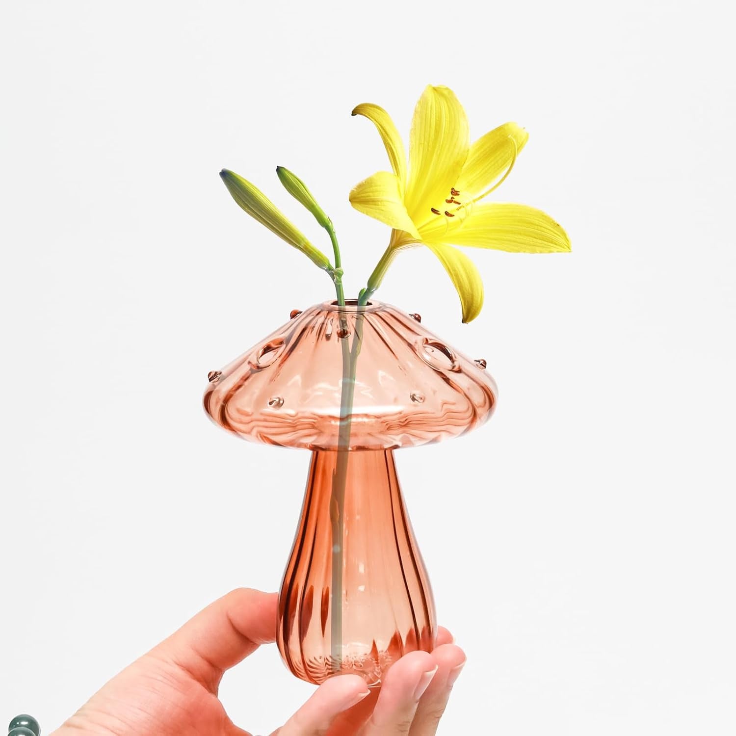 4.7" Brown Mushroom Vase Glass Decorative Mushroom Planter Propagation Station Small Flower Vase for Office Home Decor