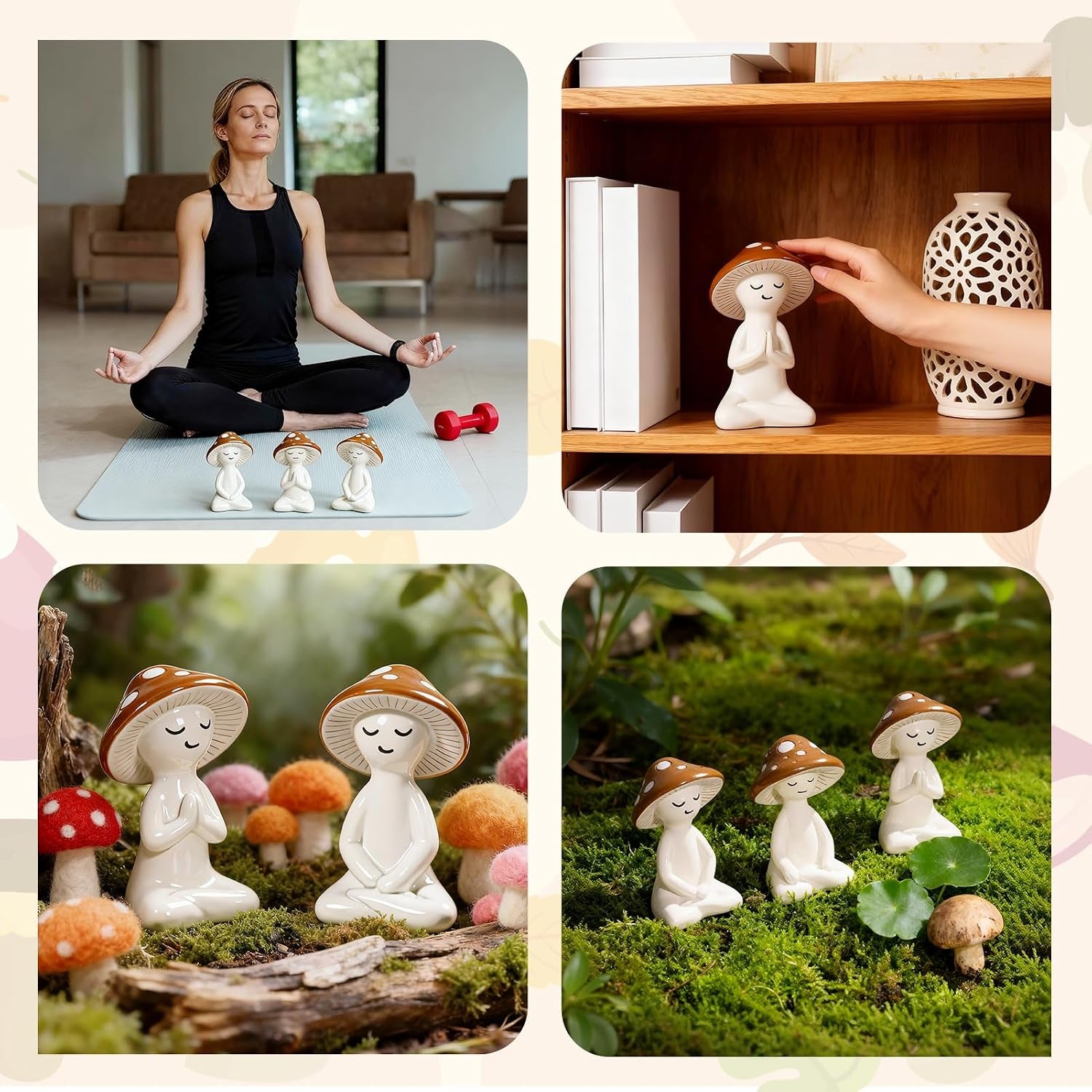 3 PCS Meditation Mushroom Statue - Cute Mushroom Decorations Figurines Mushroom Decor Statue Resin Figurine for Cute Room Decor Mushroom Figurines for Tabletop Garden Bathroom Backyard Shelf Decor