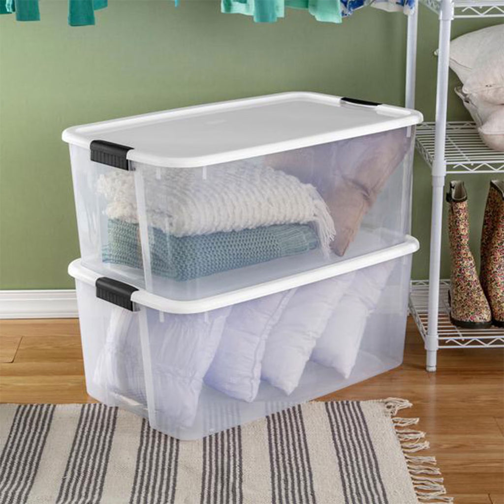 Ultra Latching Storage Tote - Clear Plastic - 16 Pack, 116 Quart