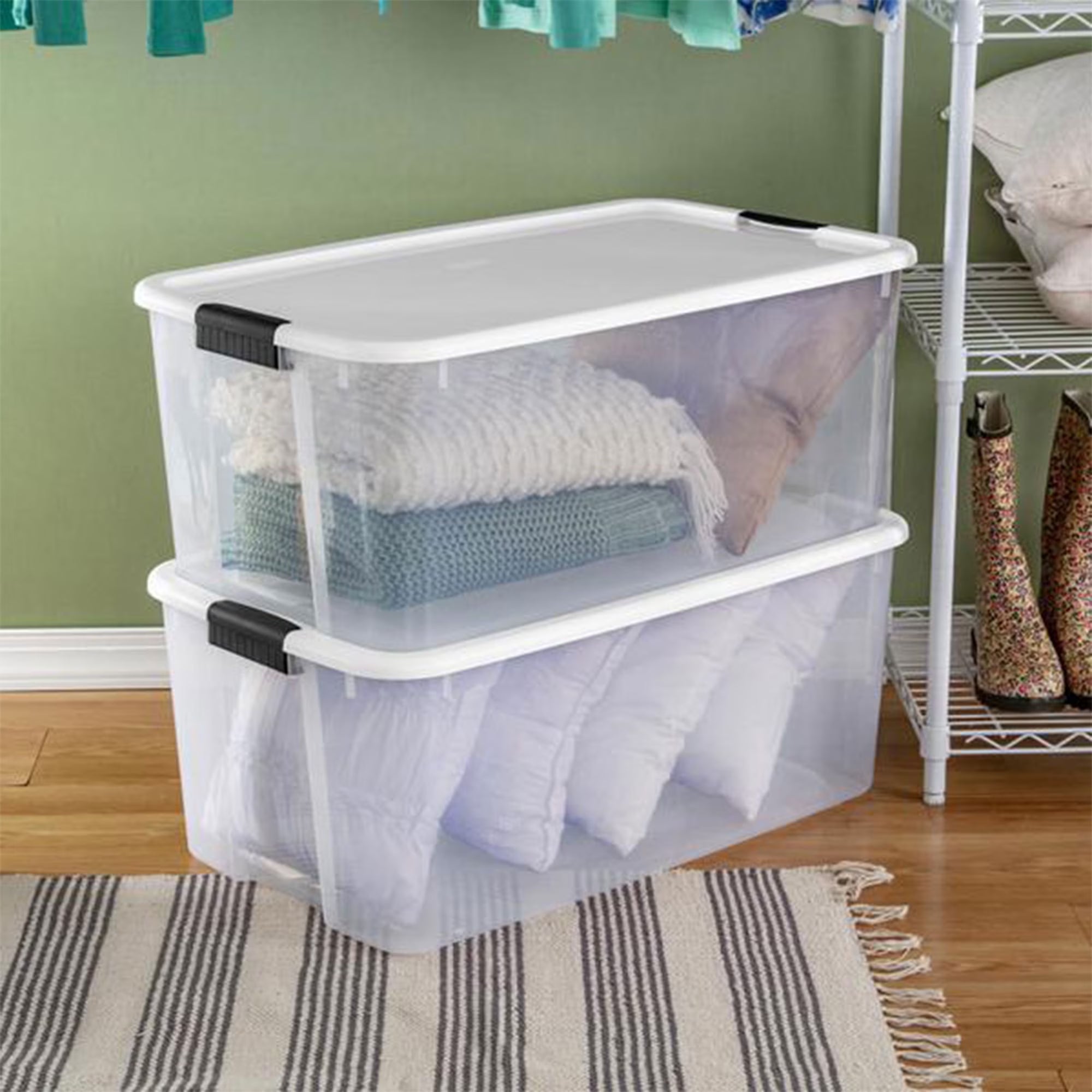 Ultra Latching Storage Tote - Clear Plastic - 16 Pack, 116 Quart