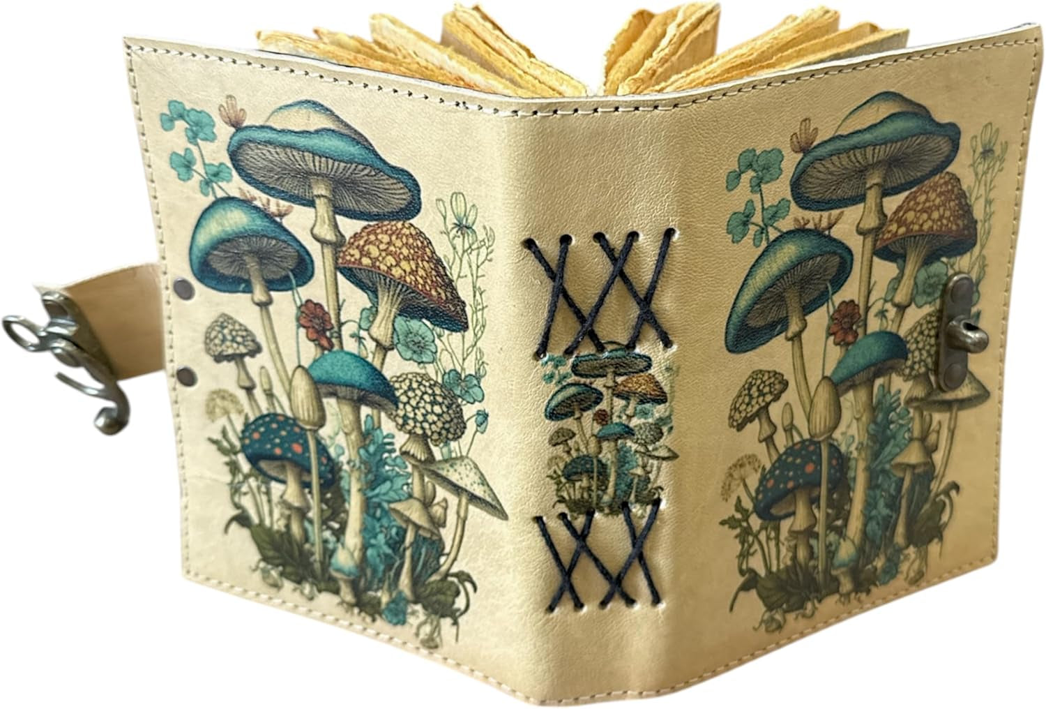 Mushroom Printed Blank Spell Book of Shadow Leather Journal Deckle Edge Paper Witchy Wiccan Journal Spiral Gothic Notebook Grimoire Journal Festival Gifts for Men and Women