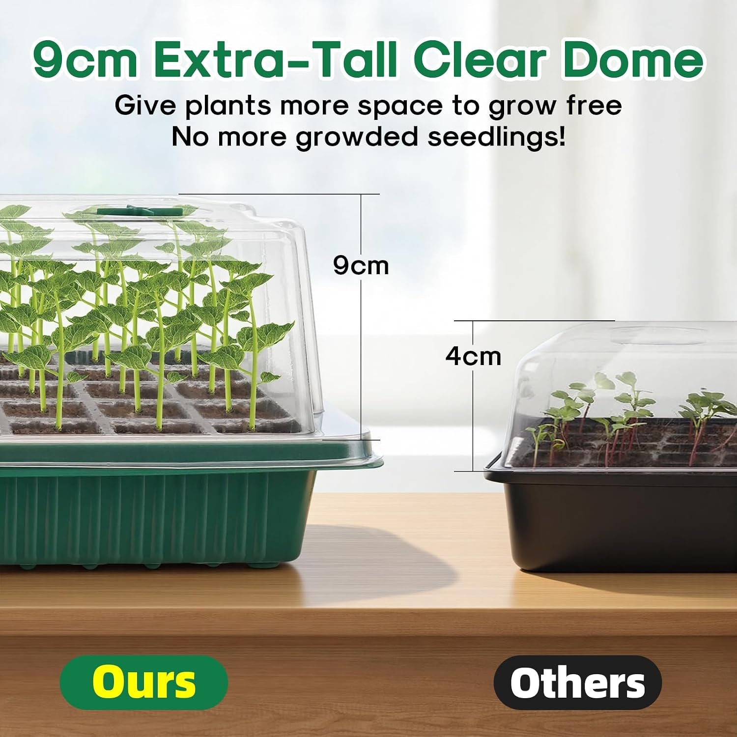 Seed Starter Tray with Grow Light,2 Pack 80 Cells Seedling Tray Kit with Humidity Dome/Indoor Plant Starter Kit, Adjustable Brightness Plant Germination Trays-Green