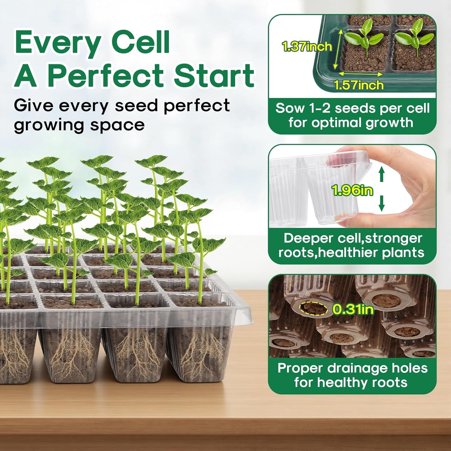 Seed Starter Tray with Grow Light,2 Pack 80 Cells Seedling Tray Kit with Humidity Dome/Indoor Plant Starter Kit, Adjustable Brightness Plant Germination Trays-Green