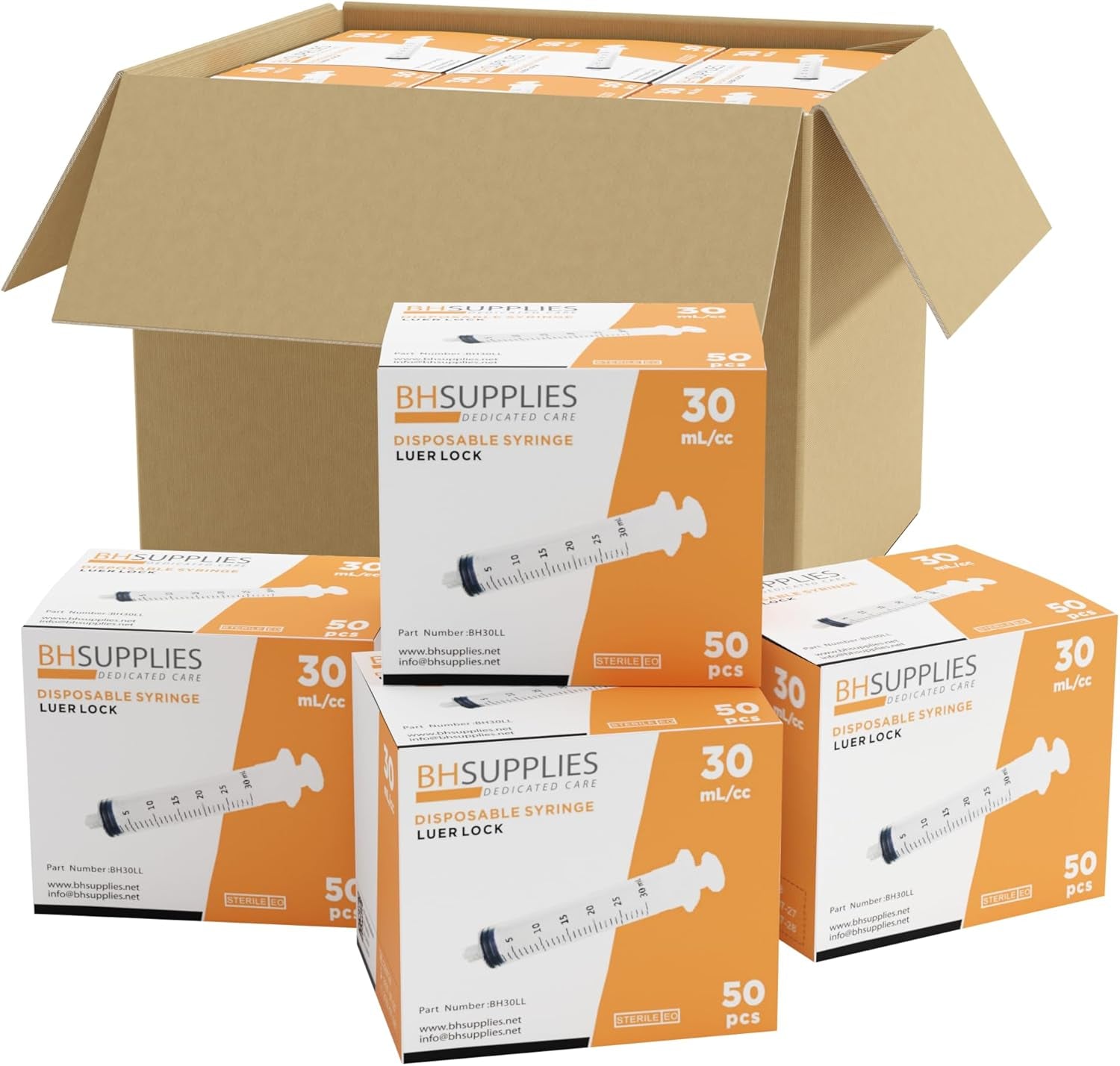 Bulk Case:  30Ml Sterile Luer Lock Syringe - Individually Wrapped (600 Syringes, 12 Boxes of 50 Units)