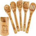 Mushroom Kitchen Decor Bamboo Wooden Spoons with Utensil Holder-Mushroom Kitchen Accessories for Cooking-Home Decorations Gifts for Women-Housewarming,Birthday,Easter,Mothers Day Gift（6Pcs）