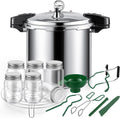 24Qt Pressure Cooker with 6 Mason Jars, 6 Canning Supplies with Pressure Panner Stainless Steel Steam Rack Gauge for Canning, Silver