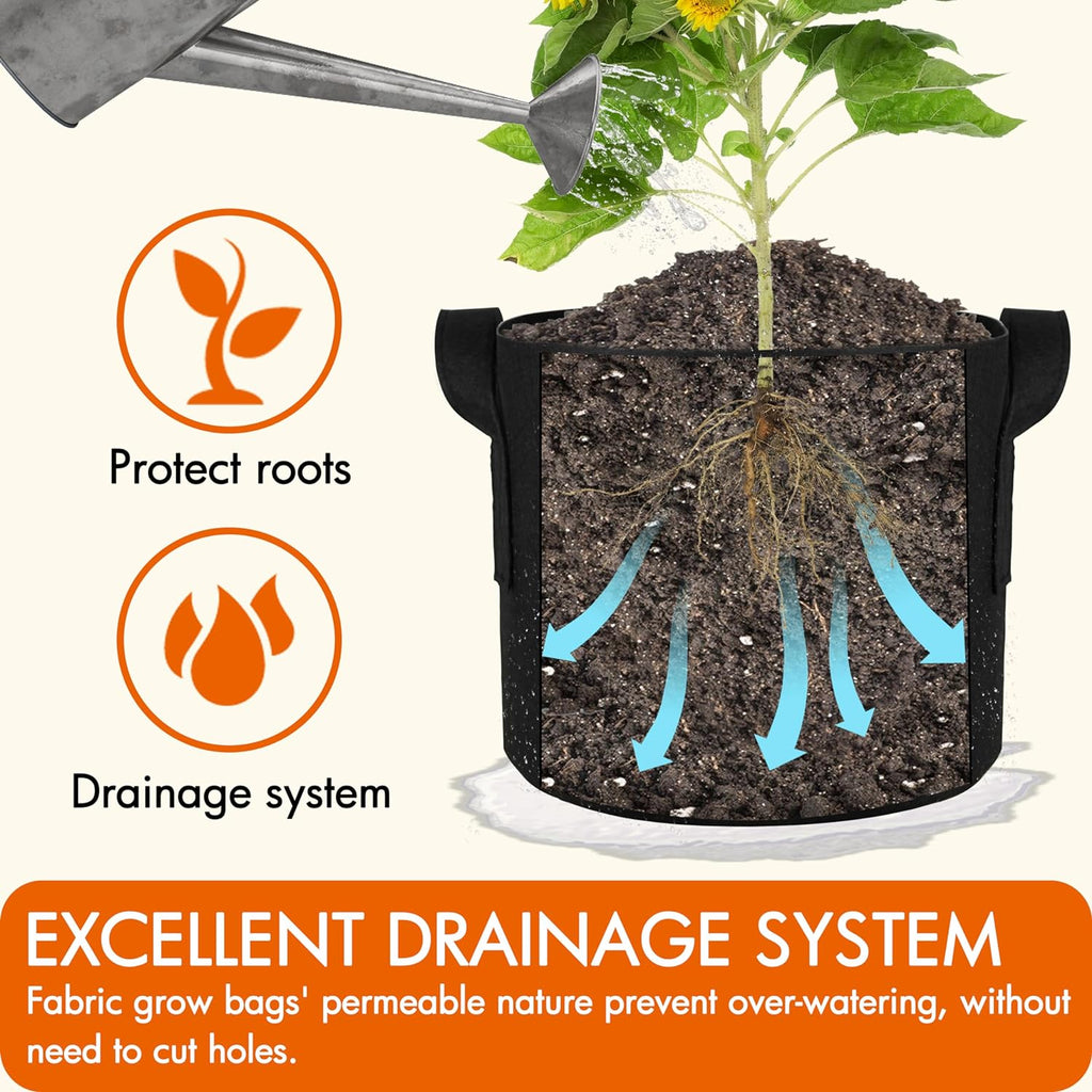 10-Pack 3 Gallon Grow Bags, 300G Thickened Fabric Grow Bags with Handles, Heavy Duty Aeration Plant Grow Bags for Outdoor & Indoor Use