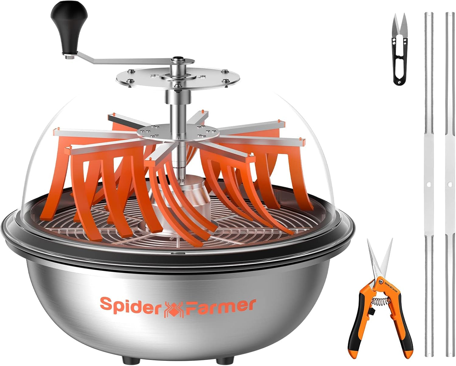 Bud Leaf Bowl Trimmer 16", Manual Leaf Trimmer with Clear Dome, Sharp Stainless Steel Blades, Wet & Dry Use for Herbs & Hydroponic Plants, Includes Pruning Shears