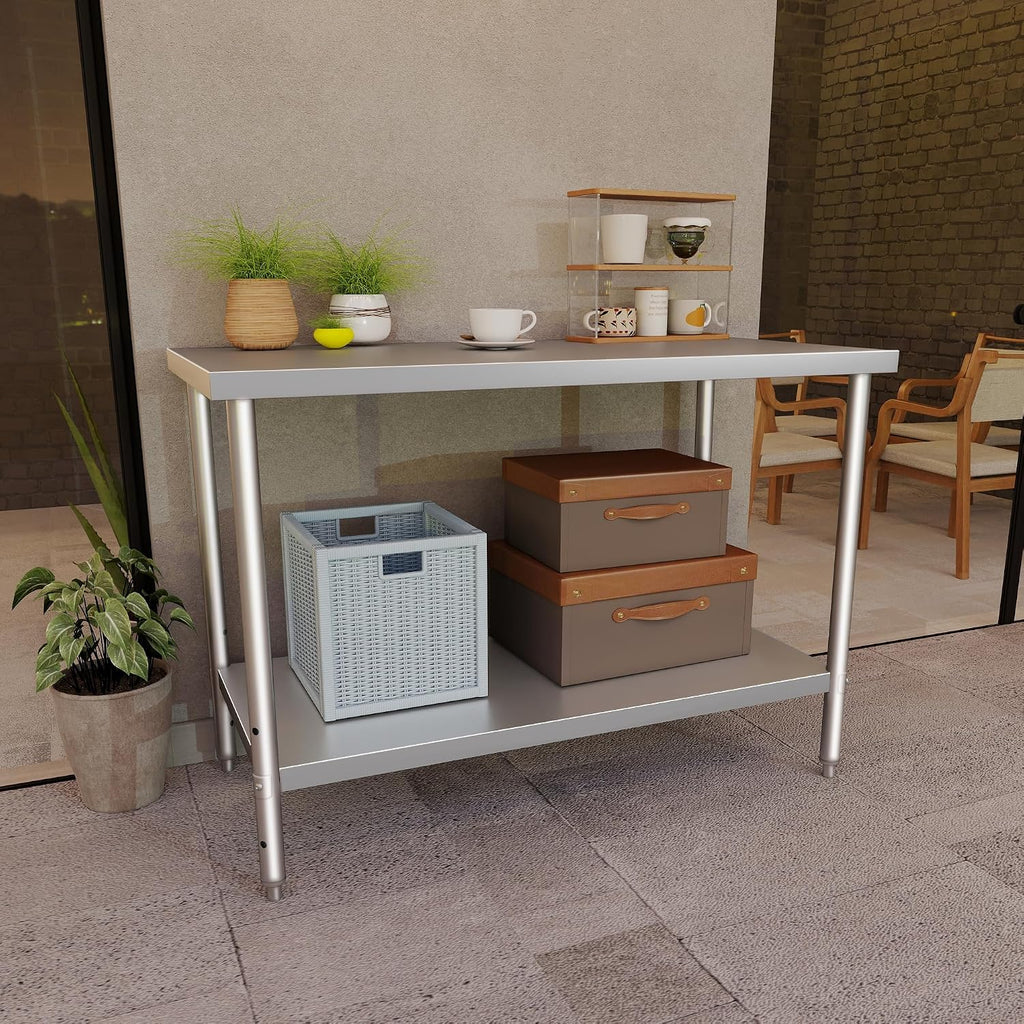 Stainless Steel Table 24×48 Inches Heavy Duty Commercial Kitchen Prep Table with Undershelf for Restaurant, Home and Hotel