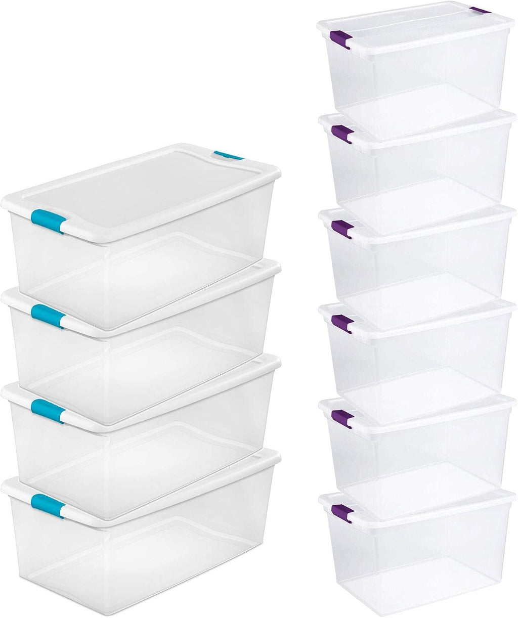 Storage Solution with 106 Quart Clear Tote W/Latching Lid, 4 Pack, and 66 Quart Clear Tote W/Latching Lid, 6 Pack